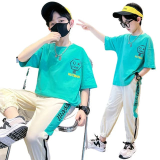 أولاد' صيف two-piece sports and leisure pants خفيف and handsome جديد ستايل breathable cotton with print كاجوال أطفال clothes