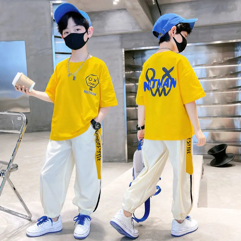 أولاد' صيف two-piece sports and leisure pants خفيف and handsome جديد ستايل breathable cotton with print كاجوال أطفال clothes