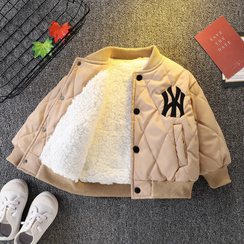 أولاد شتاء thickened baseball jacket small and medium children cotton coat with طويل length warm feature for أطفال