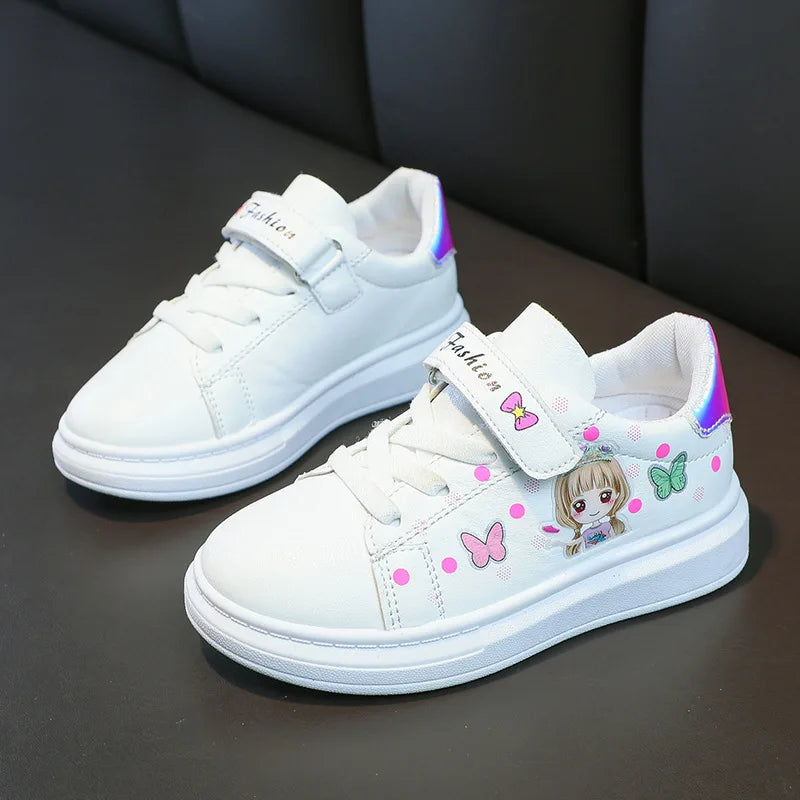 breathable أطفال بنات cartoon print running walking shoes fashion white sneakers for بنات