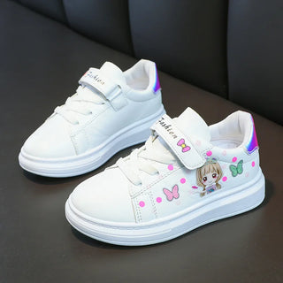 breathable أطفال بنات cartoon print running walking shoes fashion white sneakers for بنات