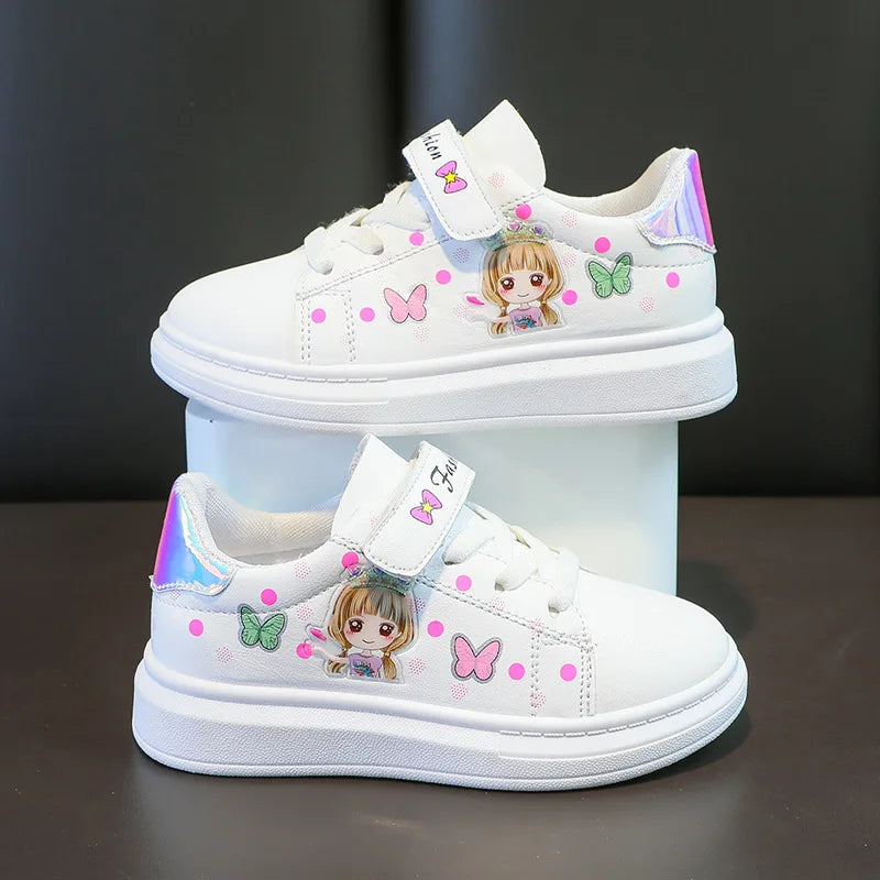 breathable أطفال بنات cartoon print running walking shoes fashion white sneakers for بنات