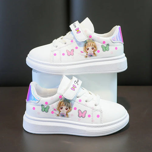 breathable أطفال بنات cartoon print running walking shoes fashion white sneakers for بنات