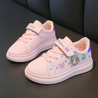 breathable أطفال بنات cartoon print running walking shoes fashion white sneakers for بنات