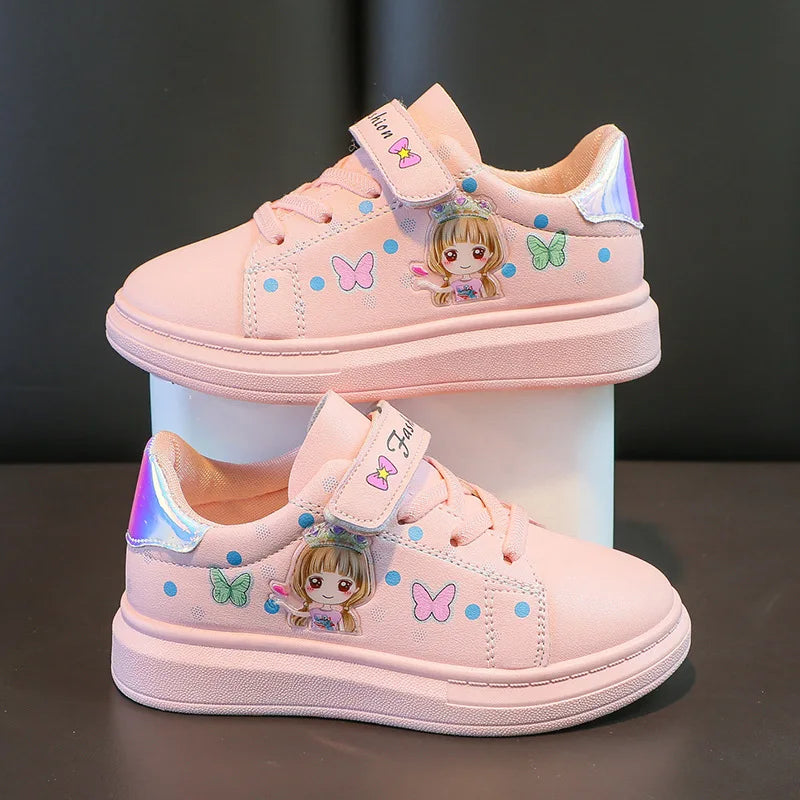 breathable أطفال بنات cartoon print running walking shoes fashion white sneakers for بنات