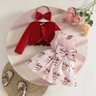 كاجوال baby بنت christmas woolen coat فيست and hair tape طقم gingerbread santa claus fawn فستان cartoon pattern ستايل