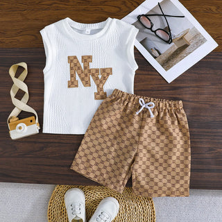كاجوال fashion for baby أولاد صيف trend men's children's clothing flash gold letter printed t-shirt geometric shorts شتاء