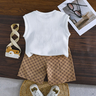 كاجوال fashion for baby أولاد صيف trend men's children's clothing flash gold letter printed t-shirt geometric shorts شتاء
