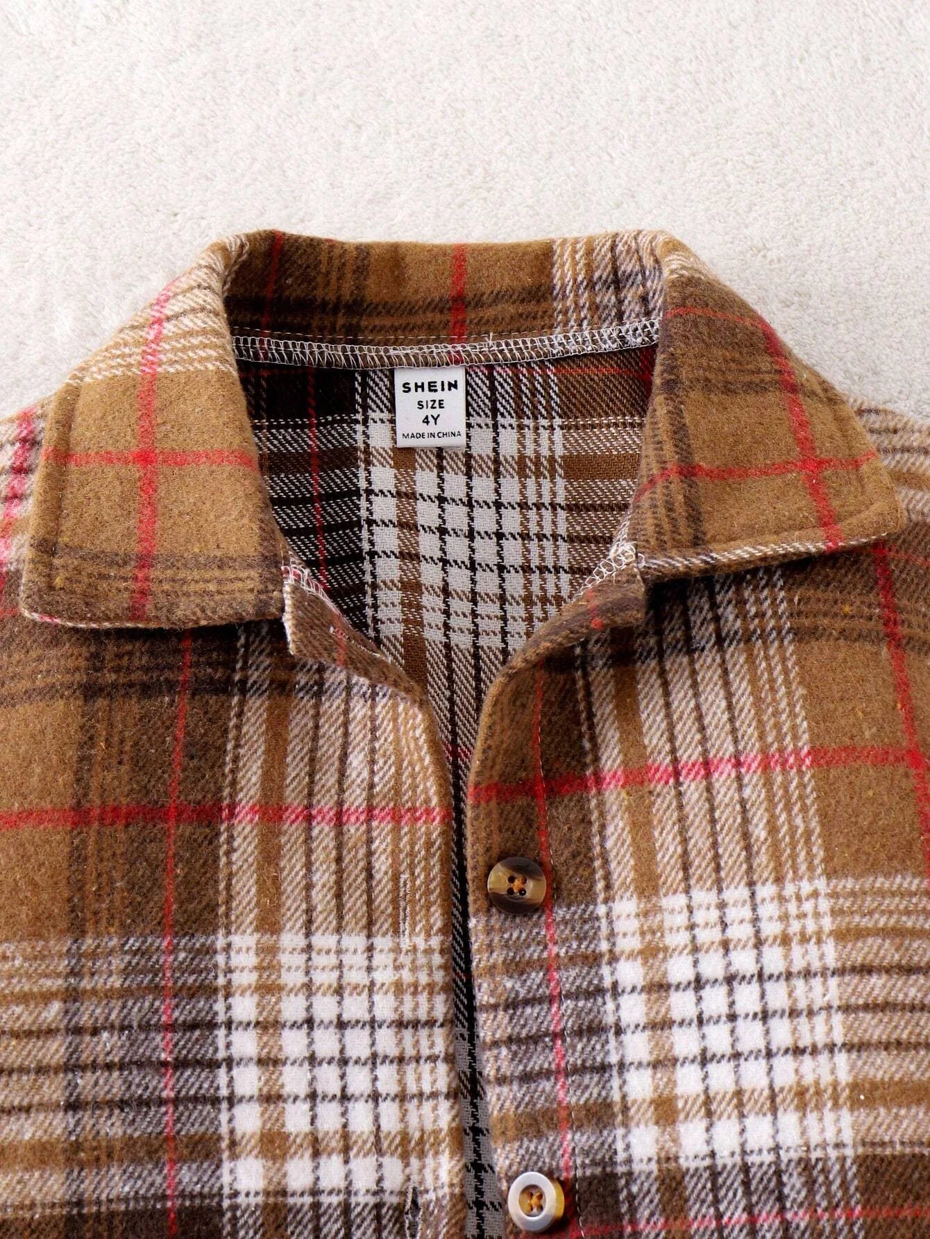 كاجوال بنات' fall/شتاء plaid print أكمام طويلة coat with solid color pit بدون أكمام جمبسوت بدلة