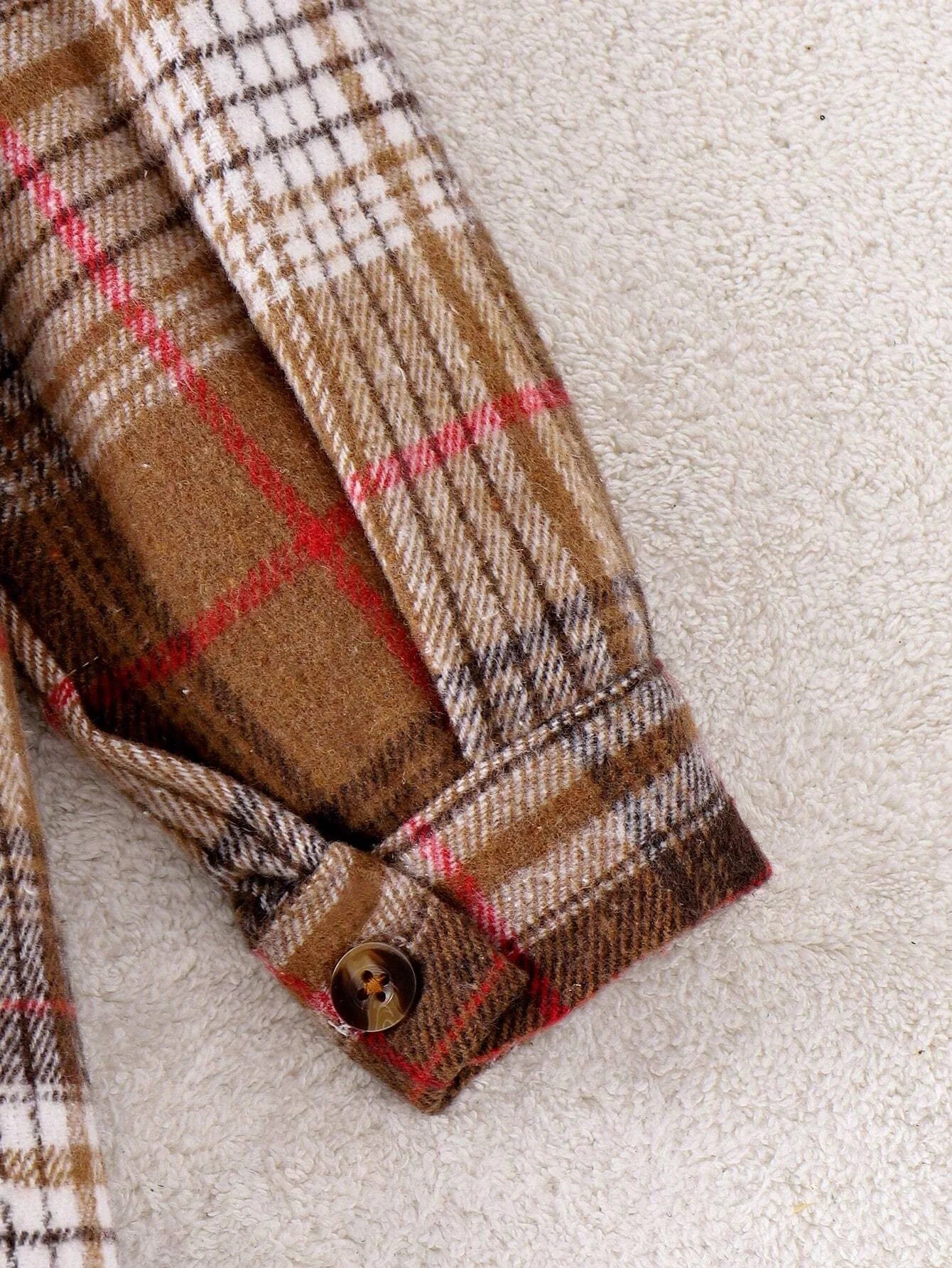 كاجوال بنات' fall/شتاء plaid print أكمام طويلة coat with solid color pit بدون أكمام جمبسوت بدلة
