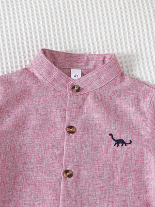 كاجوال صيف طقم قطعتين for أولاد أكمام قصيرة dinosaur embroidered polo shirt and white print shorts