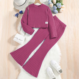 children's كاجوال ستايل clothing for بنات age 8-12 ربيع جديد أكمام طويلة jacket bell pants solid logo طقم قطعتين