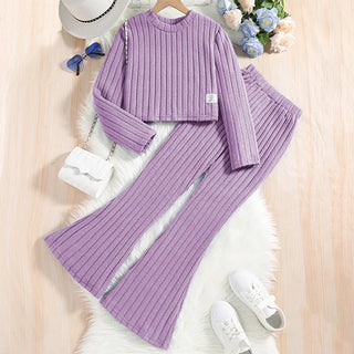 children's كاجوال ستايل clothing for بنات age 8-12 ربيع جديد أكمام طويلة jacket bell pants solid logo طقم قطعتين