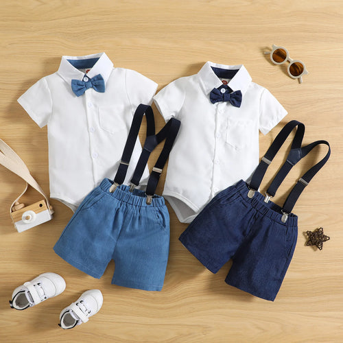 children's clothing gentleman bow single row ha yi with shoulder strap دينم shorts طقم