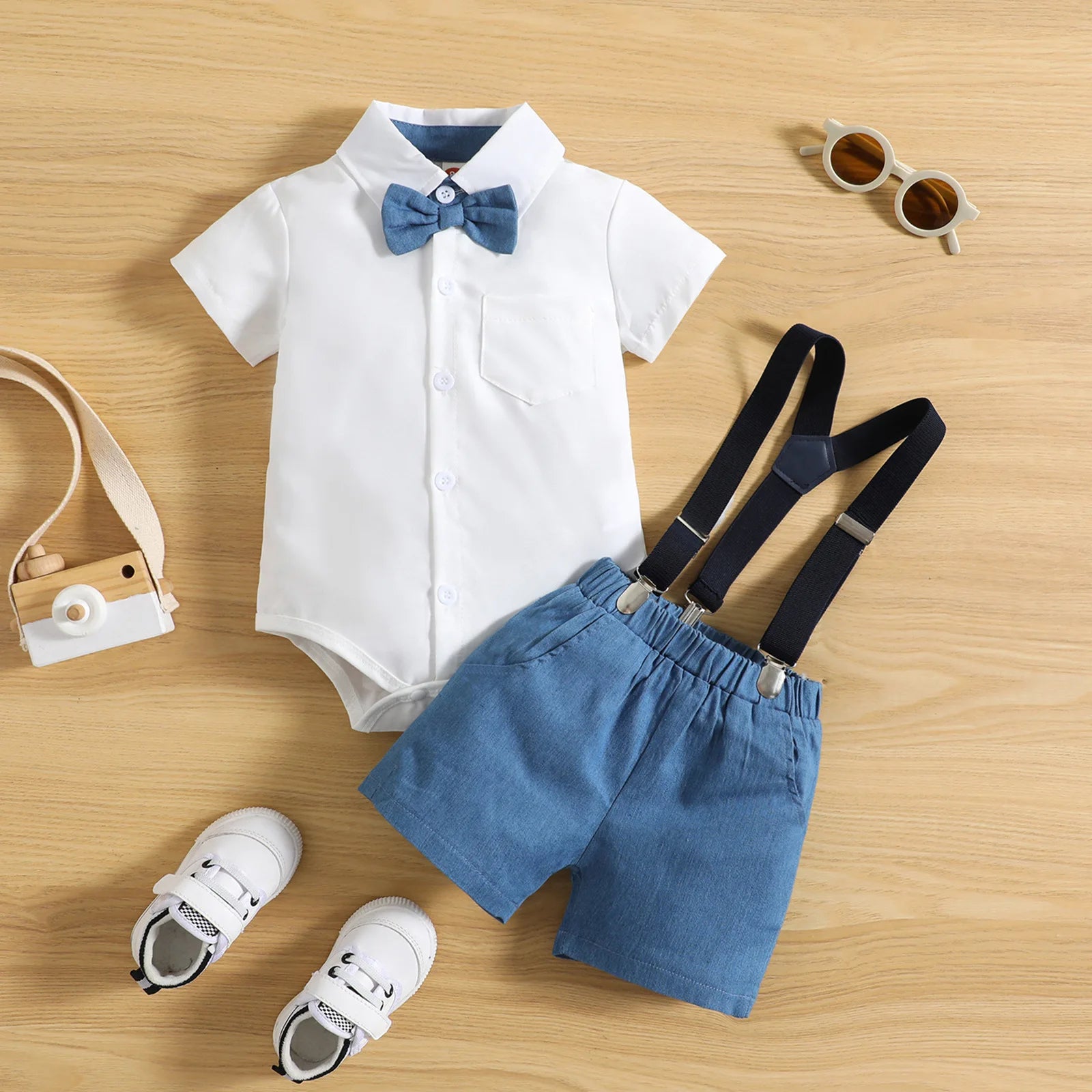 children's clothing gentleman bow single row ha yi with shoulder strap دينم shorts طقم