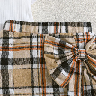 children's clothing for بنات 2-8y exquisite ruffled cuffs with bow decoration توب checkered قصير جيب with hat 3pcs طقم