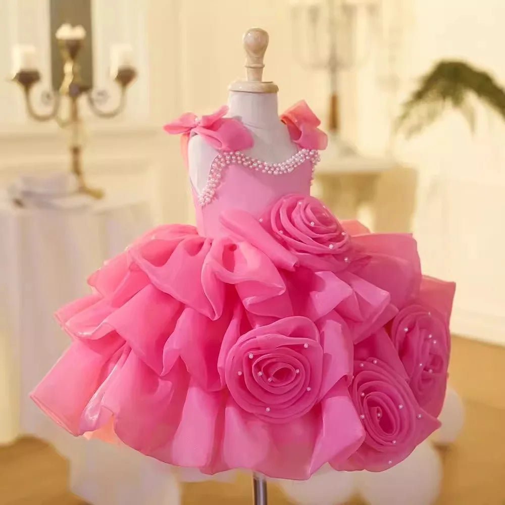 children's first year old فستان بنت أميرة فستان موضة 2025 جديد flower بنت wedding little بنت host piano performance costume