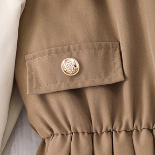 children's formal فستان for بنات small medium sizes صيف season أكمام طويلة بليسيه جيب with stitching lapel solid pattern
