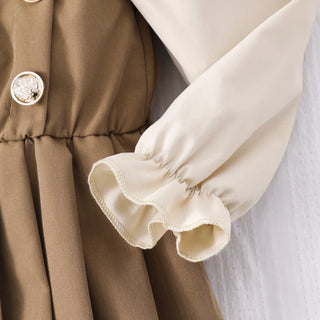 children's formal فستان for بنات small medium sizes صيف season أكمام طويلة بليسيه جيب with stitching lapel solid pattern