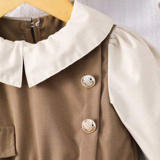 children's formal فستان for بنات small medium sizes صيف season أكمام طويلة بليسيه جيب with stitching lapel solid pattern