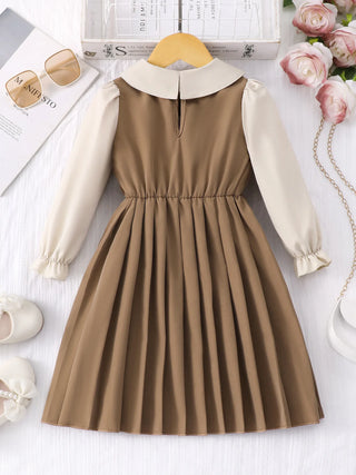 children's formal فستان for بنات small medium sizes صيف season أكمام طويلة بليسيه جيب with stitching lapel solid pattern