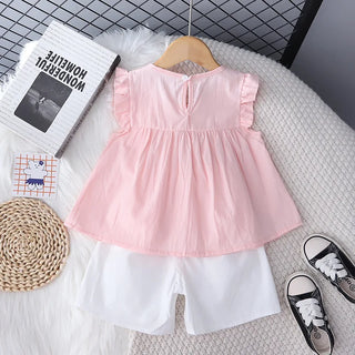 children's طقم جديد صيف بنات' stylish أكمام قصيرةd توب shorts طقم قطعتين