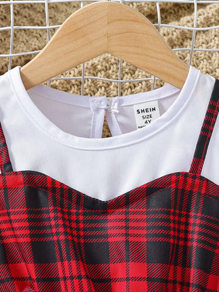 children's صيف round-neck plaid spliced فستان with little كم كشكش hot بنت's دينم odm decorated with button