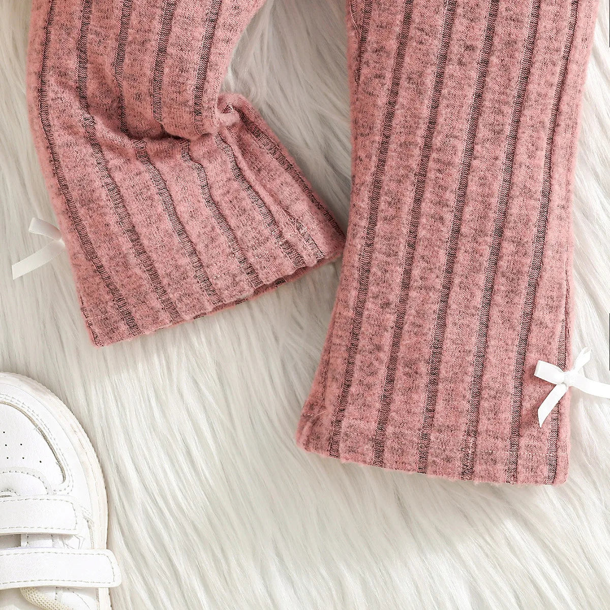 cross-border exclusive بنات كاجوال ربيع خريف بدلة pink bow striped jacket woolen knitted pants sweet lovely solid pattern