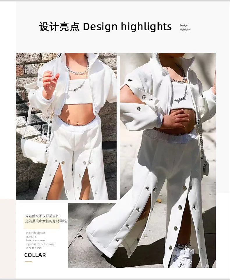 cross-border children's clothing foreign trade خريف جديد ستايل بنات american high street buttoned wide-leg pants jacket بدلة