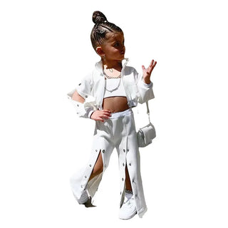 cross-border children's clothing foreign trade خريف جديد ستايل بنات american high street buttoned wide-leg pants jacket بدلة