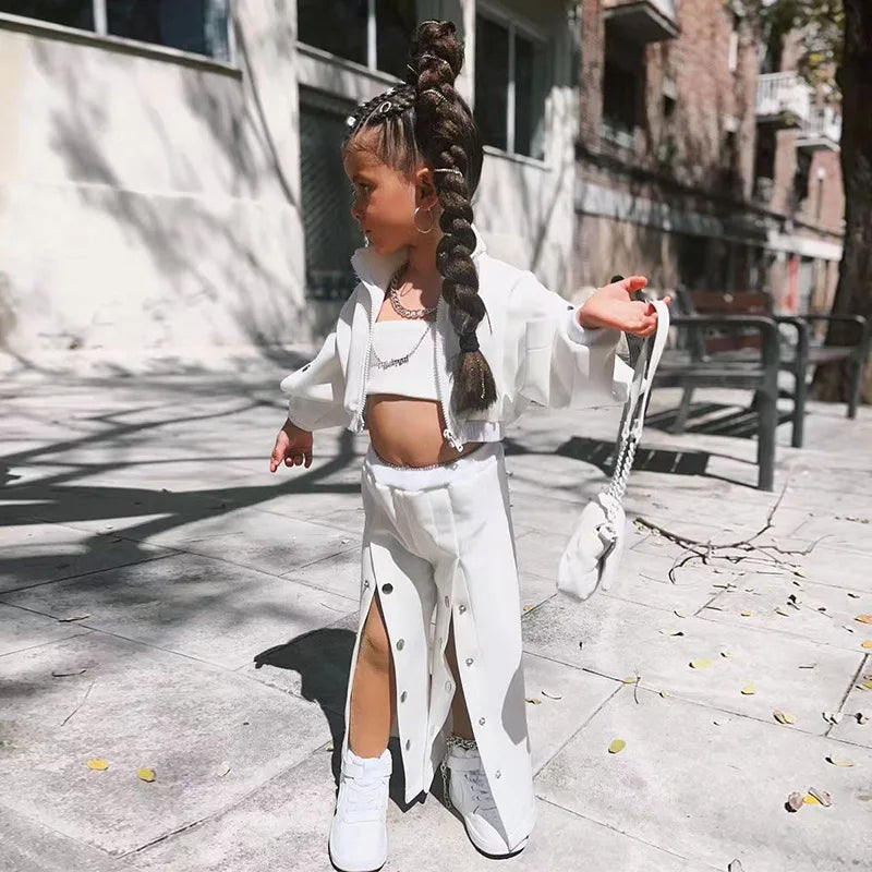 cross-border children's clothing foreign trade خريف جديد ستايل بنات american high street buttoned wide-leg pants jacket بدلة