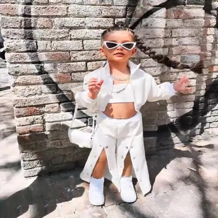 cross-border children's clothing foreign trade خريف جديد ستايل بنات american high street buttoned wide-leg pants jacket بدلة