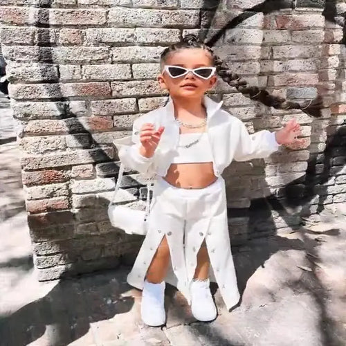 cross-border children's clothing foreign trade خريف جديد ستايل بنات american high street buttoned wide-leg pants jacket بدلة