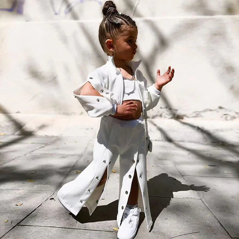 cross-border children's clothing foreign trade خريف جديد ستايل بنات american high street buttoned wide-leg pants jacket بدلة