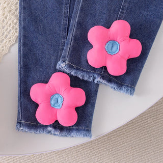 cross-border جديد بنات lapel floral pink shirt and floral jeans بدلة