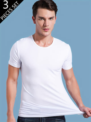 ثلاثة تي شيرت قصير الأكمام بلون صلب للرجال