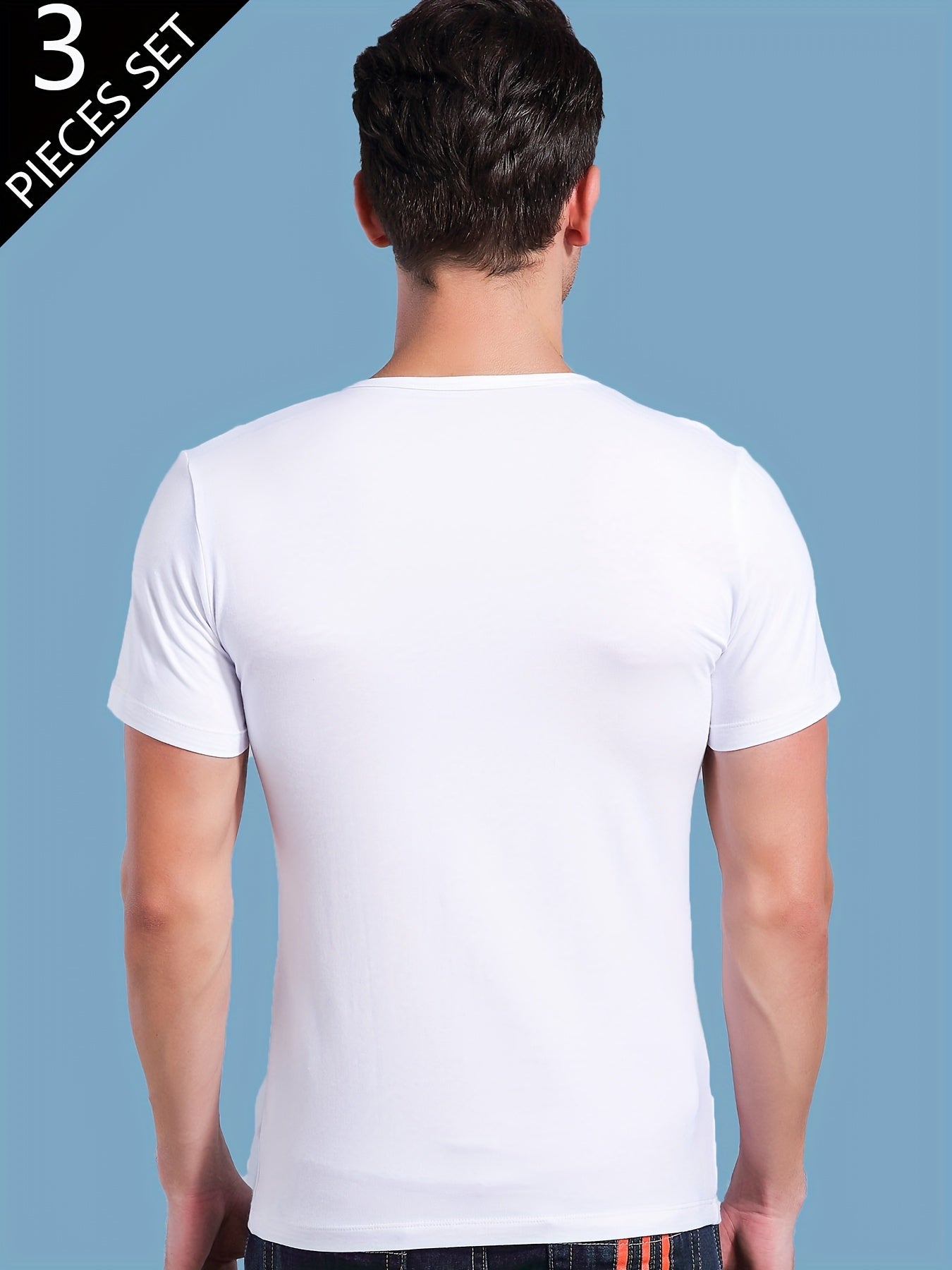 ثلاثة تي شيرت قصير الأكمام بلون صلب للرجال
