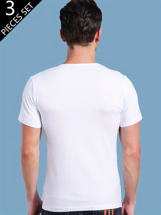 ثلاثة تي شيرت قصير الأكمام بلون صلب للرجال