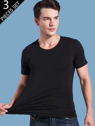 ثلاثة تي شيرت قصير الأكمام بلون صلب للرجال