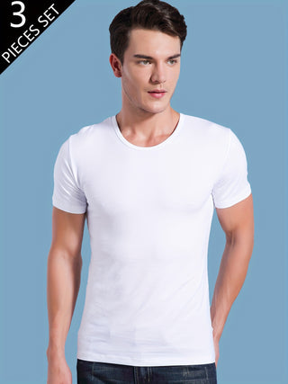 ثلاثة تي شيرت قصير الأكمام بلون صلب للرجال