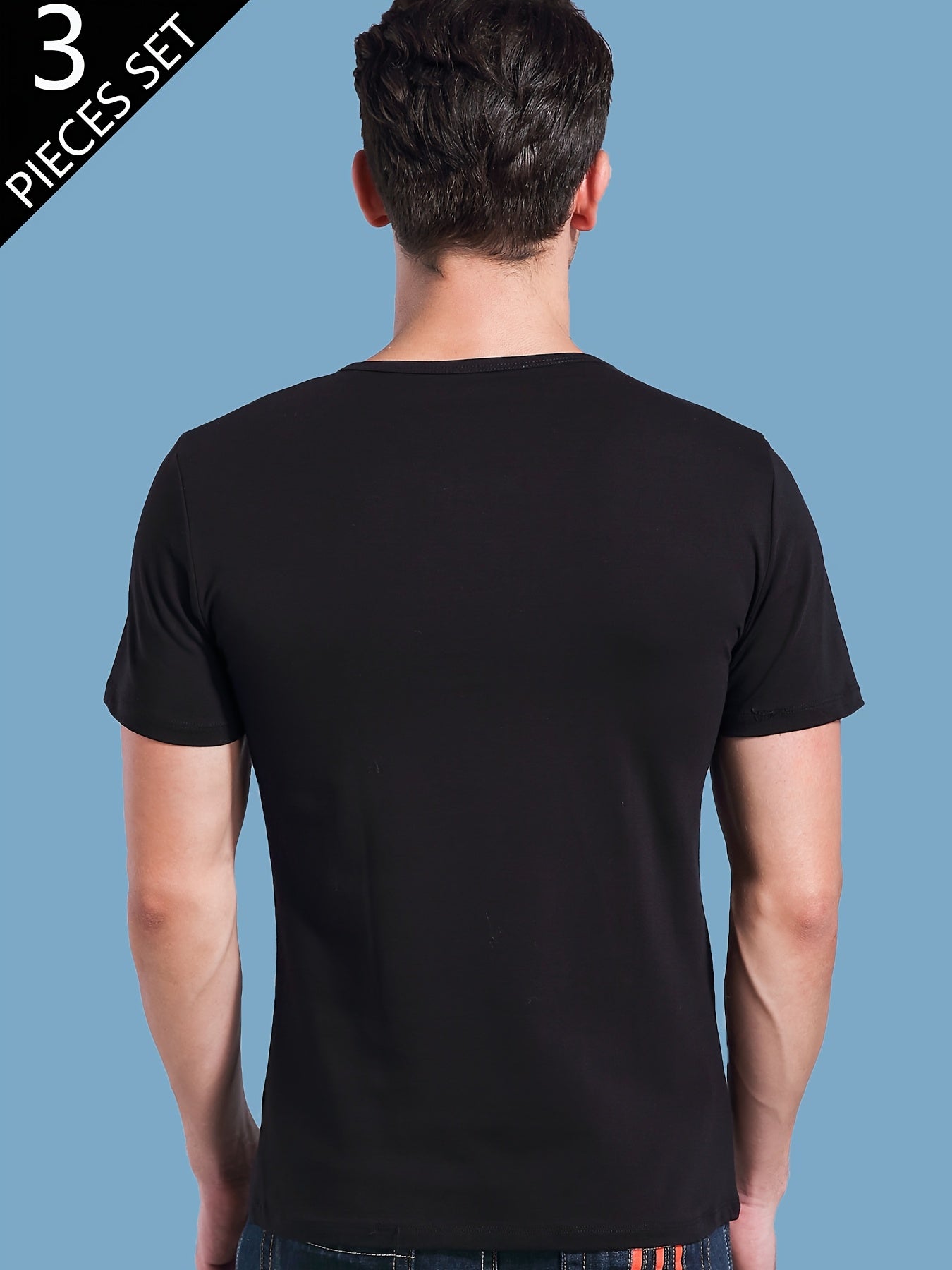 ثلاثة تي شيرت قصير الأكمام بلون صلب للرجال