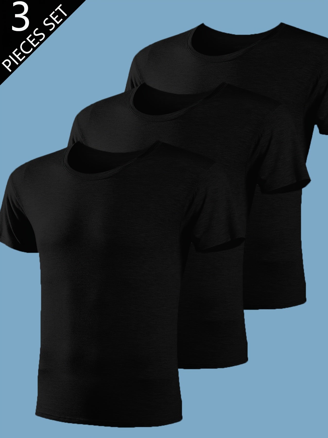 ثلاثة تي شيرت قصير الأكمام بلون صلب للرجال