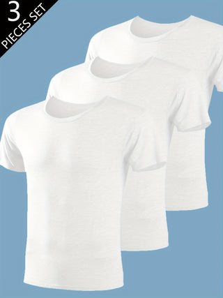 ثلاثة تي شيرت قصير الأكمام بلون صلب للرجال