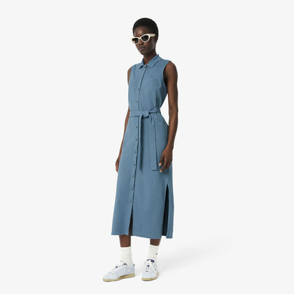 فستان بولو ميني بيكيه طويل ومطاط Lacoste