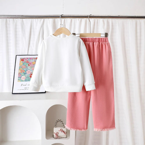 european american خريف شتاء trend كاجوال بنات' طقم قطعتين solid دينم bow embroidered توب frock pants explosion print