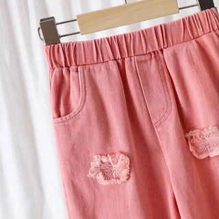 european american خريف شتاء trend كاجوال بنات' طقم قطعتين solid دينم bow embroidered توب frock pants explosion print