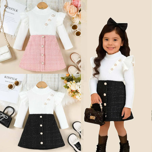 european american ستايل طقم قطعتين for بنات fashionable small fragrance جيب high collar كم كشكش jacket clothing