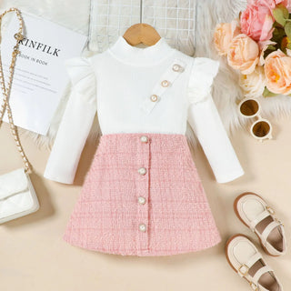 european american ستايل طقم قطعتين for بنات fashionable small fragrance جيب high collar كم كشكش jacket clothing