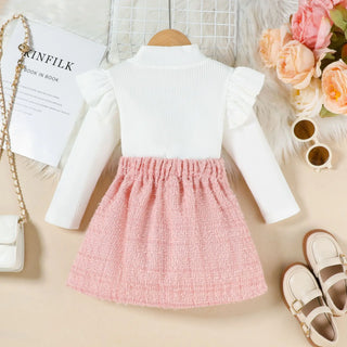 european american ستايل طقم قطعتين for بنات fashionable small fragrance جيب high collar كم كشكش jacket clothing