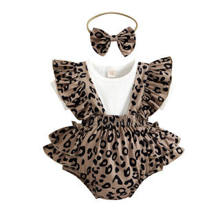 european american صيف children's romper 3pcs cotton baby fart triangle أكمام قصيرة leopard print pit strip lotus leaf design